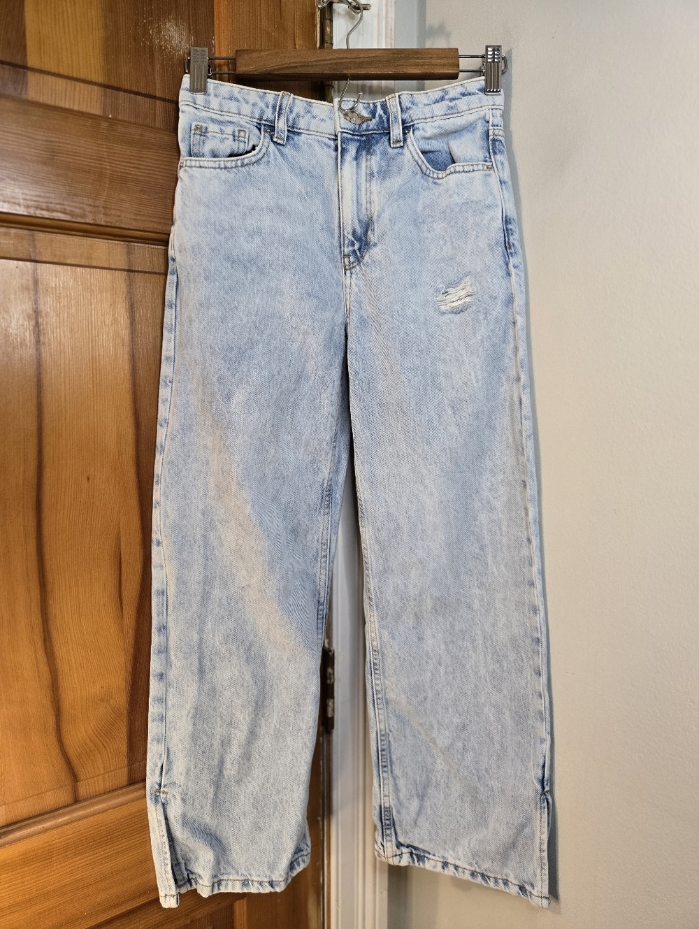 Light Blue Wide-Leg Kids Distressed Jeans Sz 9-10 Years